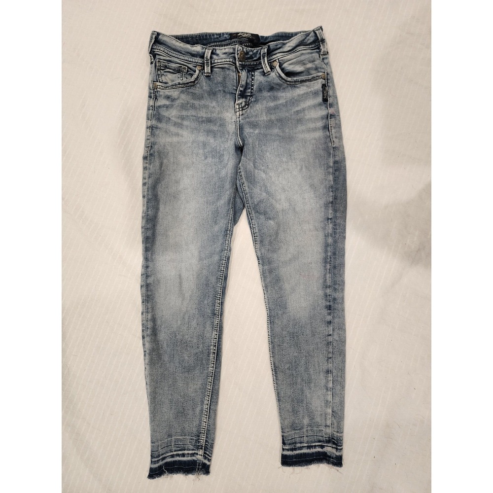 Silver stretch crop jeans: Avery Ankle Skinny fit, thick stitching Womens‎ 29